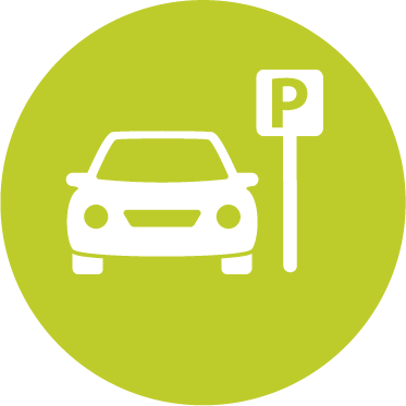 Icon mit Auto und Parkplatzschild, steht für Park & Ride.
