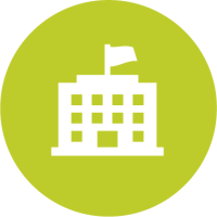 Icon mit Gebäude mit Fahne auf dem Dach, steht für Rathaus.