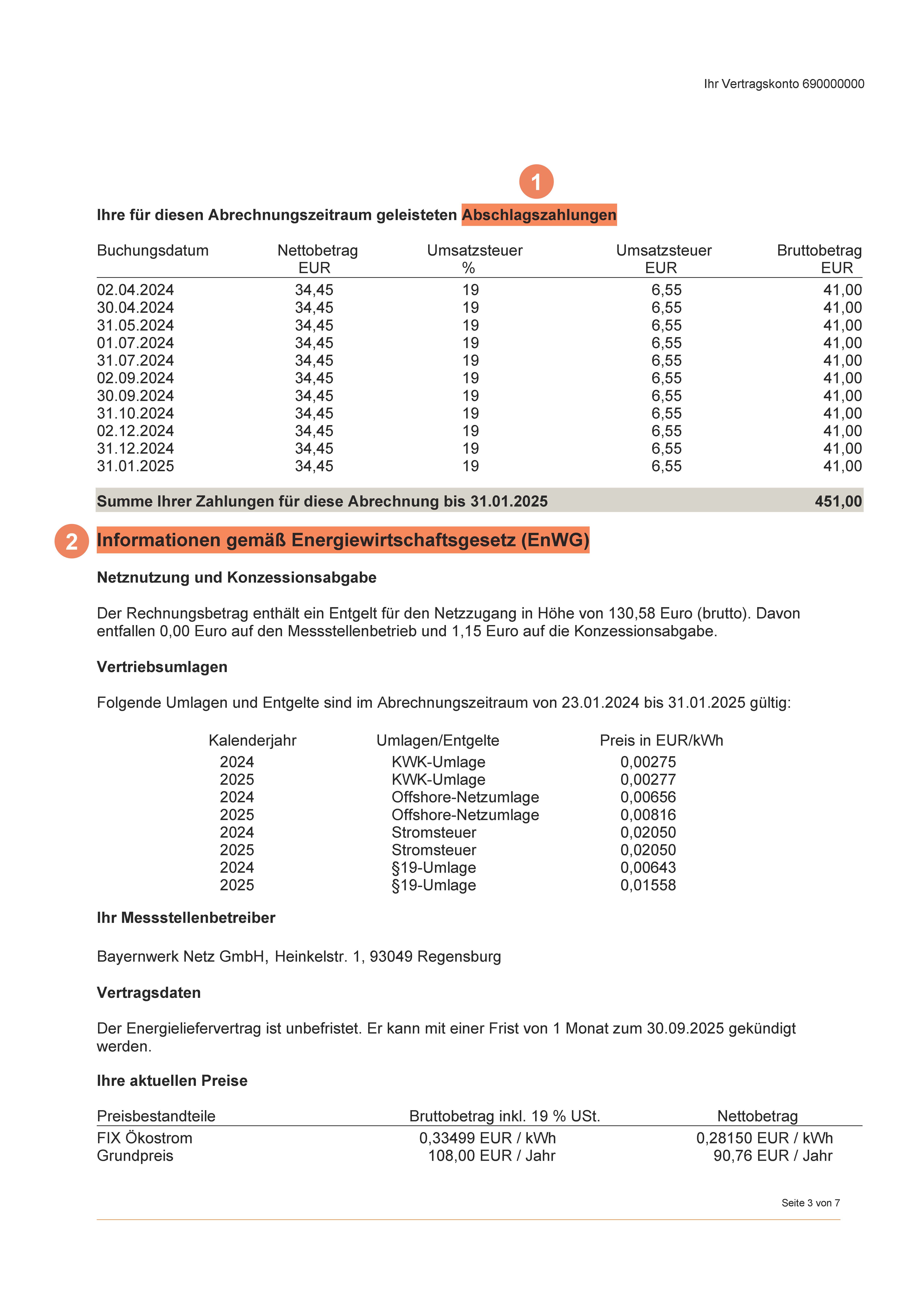 Erläuterungen zu Seite drei der Ökostrom-Rechnung.
