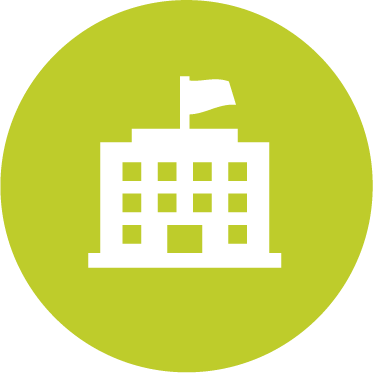 Icon mit Gebäude mit Fahne auf dem Dach, steht für Rathaus.