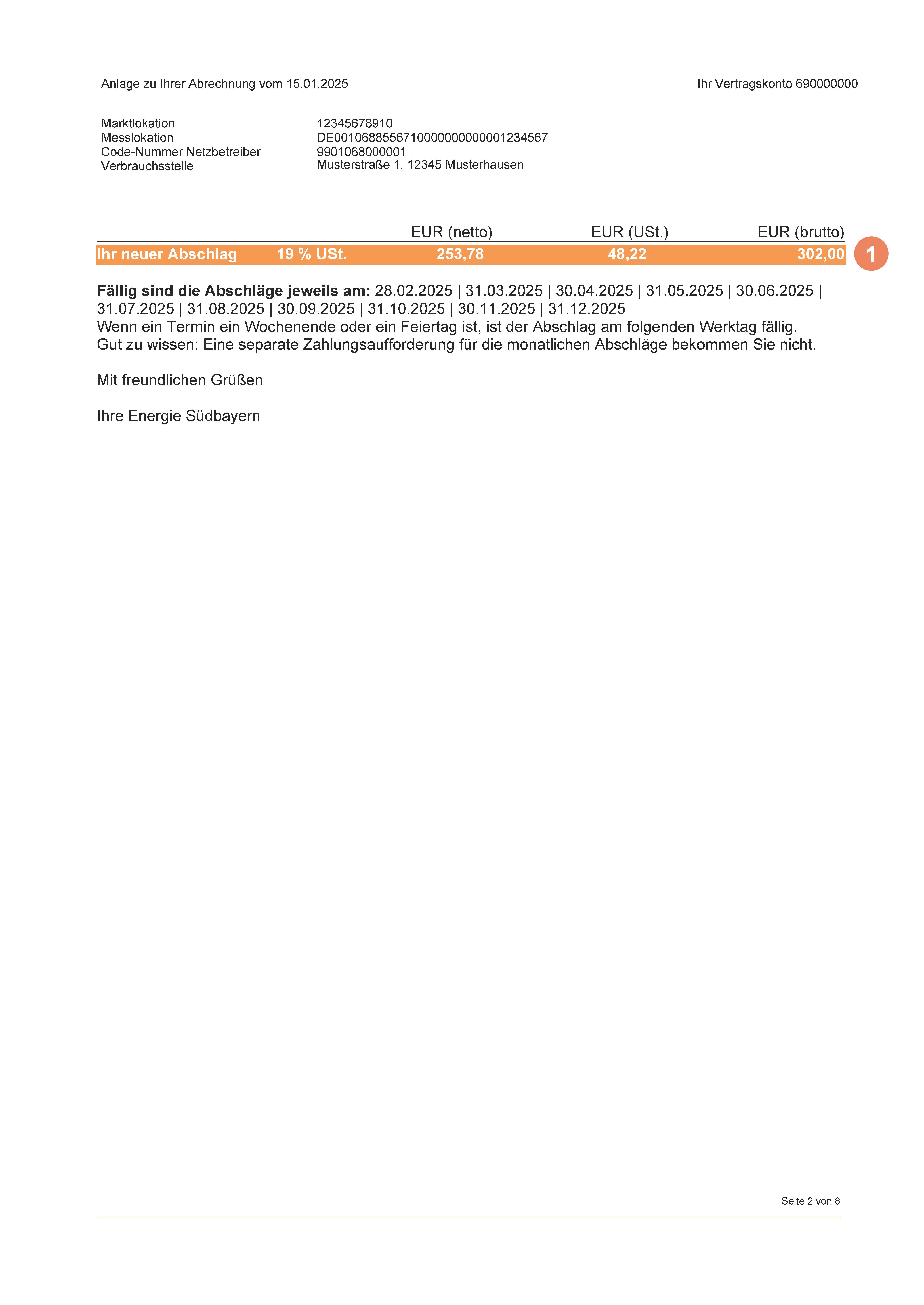 Rechnungserläuterung zu Seite 2 der Erdgas Jahresabrechnung.