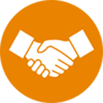 Icon auf dem sich zwei Hände schütteln. Steht für die Weitersagen Aktion.