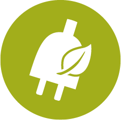 Icon mit Stecker und Blatt, steht für Ökostrom.