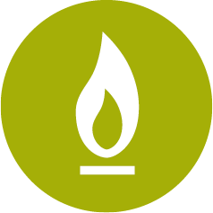 Icon mit einer Flamme, steht für Gas.