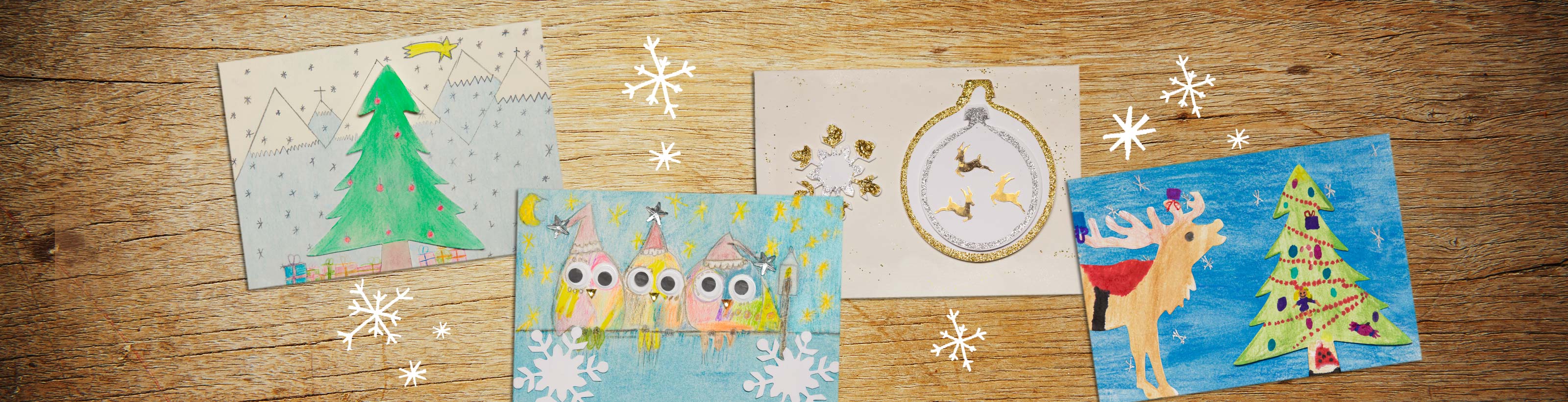 Selbstgestaltete Weihnachtskarten von Mitarbeiterkindern