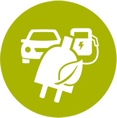 Icon mit einem Auto, einer Ladesäule und einem Stecker. Steht für Ladestrom.