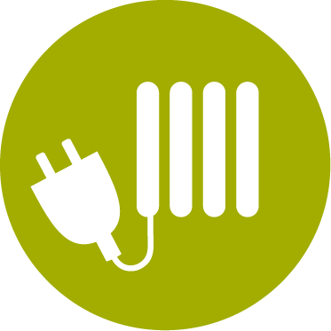 Icon mit einem Stecker, der aus einer Heizung kommt. Steht für Wärmestrom.